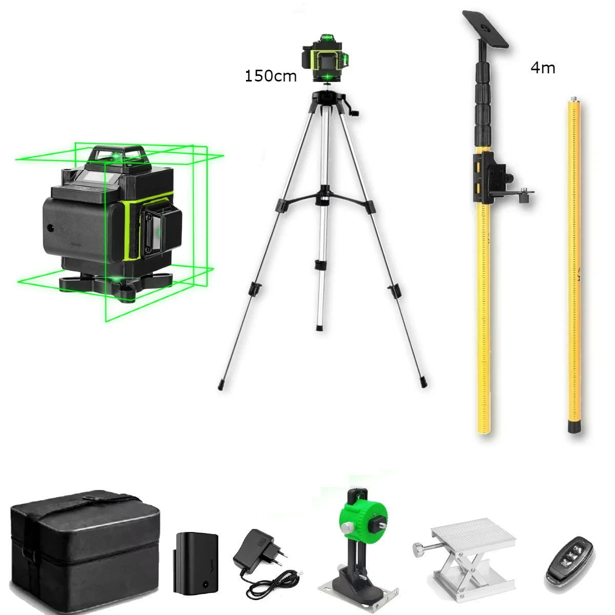 Lot - Perche sol/plafond 4m + Trépied 150cm + Kit Laser