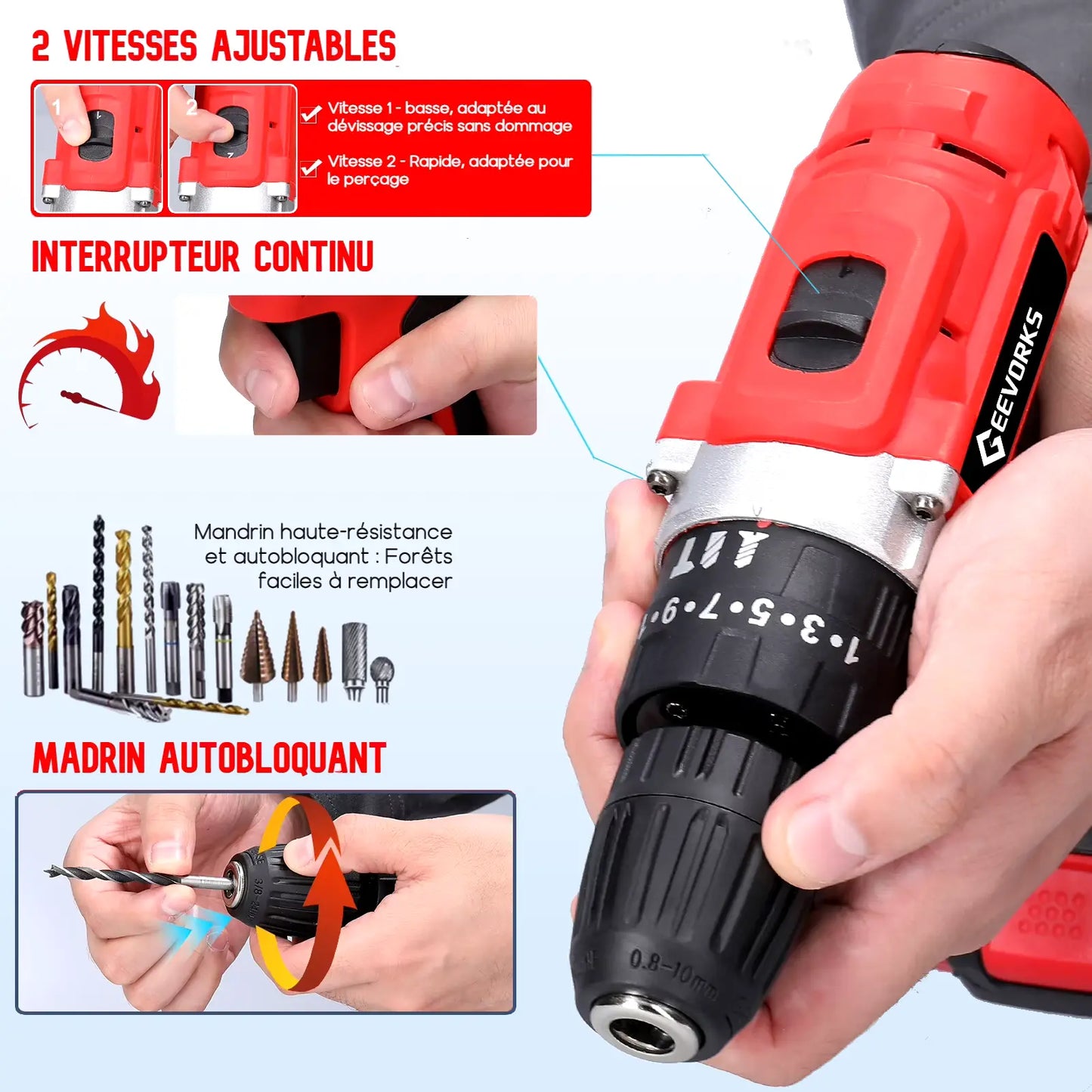 Perceuse électrique sans fil 3-EN-1 21V