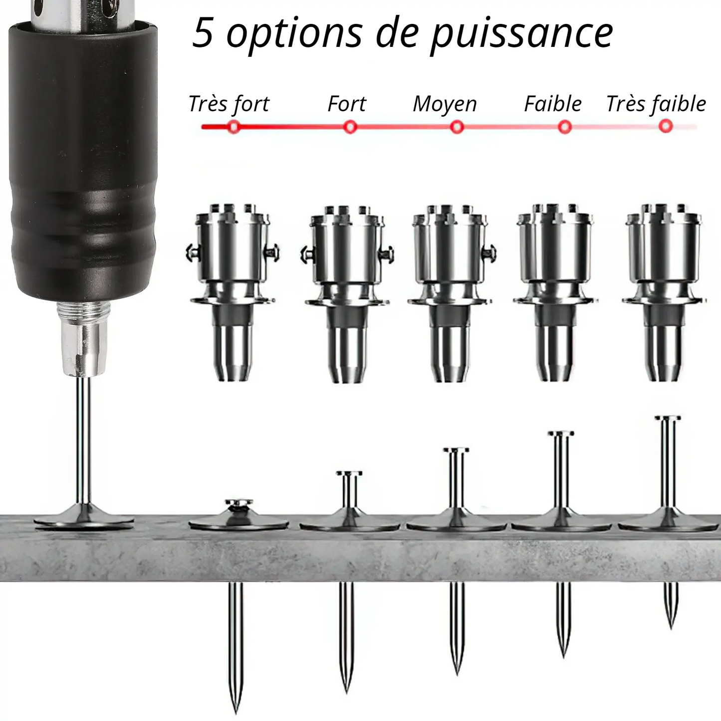 Pistolet à clous, vitesse réglable, 20 clous offerts