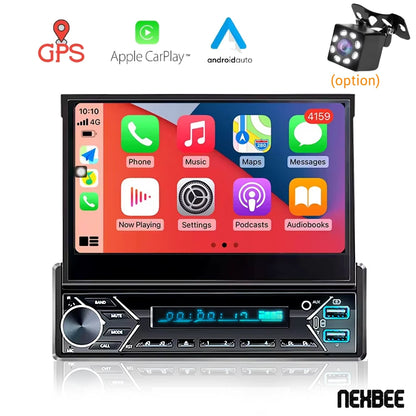 Autoradio 1 DIN Universel | Carplay & Android auto | Bluetooth |  Écran rétractable automatique