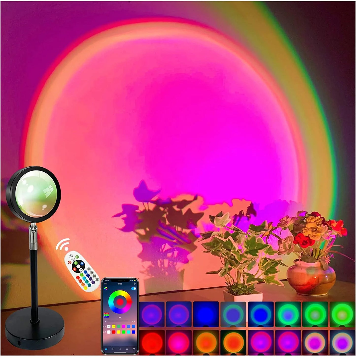 SOFT LIGHT Lampe de Nuit Intelligente Bluetooth - Projecteur Arc-en-Ciel Coucher de Soleil - Décoration Murale Maison