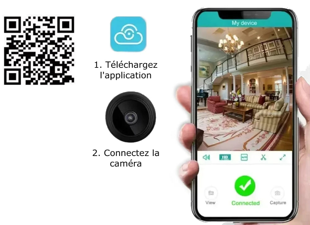 AUROCAM A9 - Mini caméra de surveillance WiFi HD magnétique