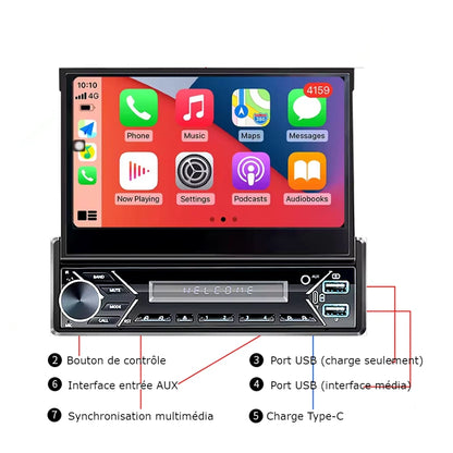Autoradio 1 DIN Universel | Carplay & Android auto | Bluetooth |  Écran rétractable automatique