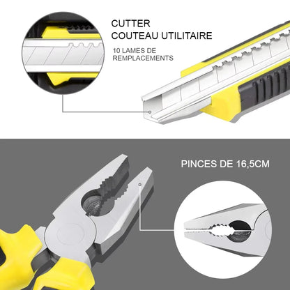 Kit d'outils à main bricolage 13 pièces avec boîte de rangement