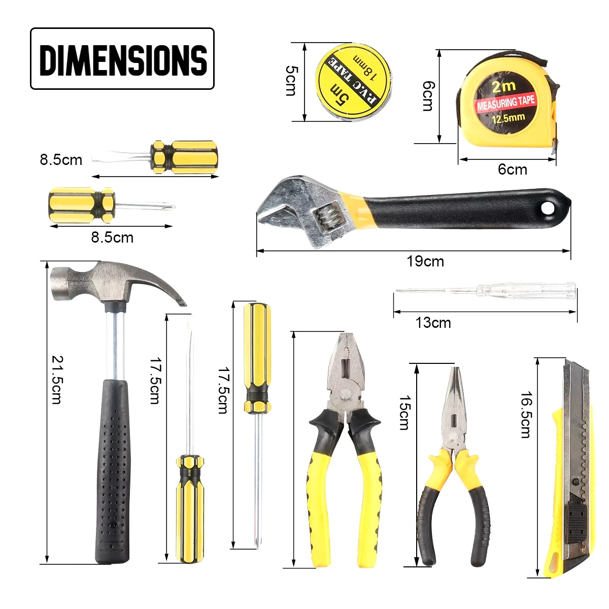 Kit d'outils à main bricolage 13 pièces avec boîte de rangement